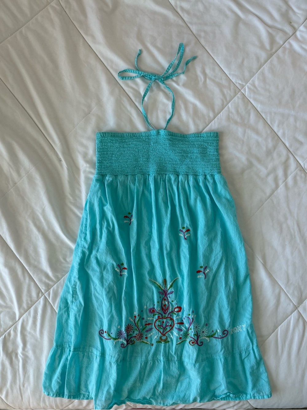 Roxy Turquoise Embroidered Halter Sun Dress for Girls